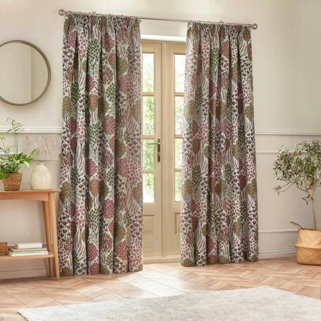 Rackhams Ophelia Jacquard Floral Pencil Pleat Curtains - Rednut - 117cm x 137cm - Rednut - 100% Polyester