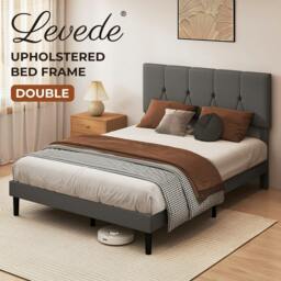 Rackhams Double Bed Frame Upholstered Linen Fabric Wooden Slats with Headboard - thumbnail 2
