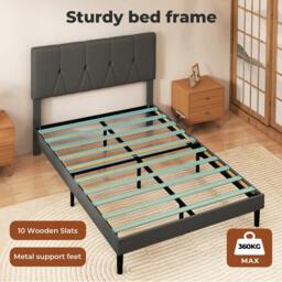 Rackhams Double Bed Frame Upholstered Linen Fabric Wooden Slats with Headboard - thumbnail 5