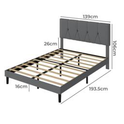 Rackhams Double Bed Frame Upholstered Linen Fabric Wooden Slats with Headboard - thumbnail 3