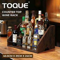 Rackhams Counter Top Wine Rack Storage Liquor Bottle Display Shelf Wooden Holders - thumbnail 2