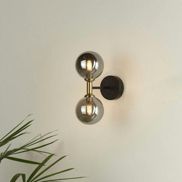 Rackhams Loxley 2 Light Black & Gold Wall Light - image 1
