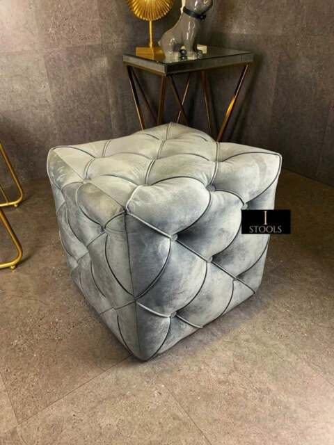 Rackhams Dark Grey Square Cube Deep Buttoned Fabric Coffee Table – ISTOOLS - image 1