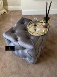 Rackhams Dark Grey Square Cube Deep Buttoned Fabric Coffee Table – ISTOOLS - thumbnail 6