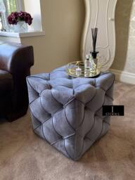 Rackhams Dark Grey Square Cube Deep Buttoned Fabric Coffee Table – ISTOOLS - thumbnail 5