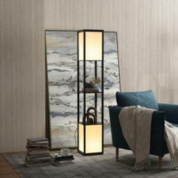 Rackhams Modern Shelf Floor Lamp with Dual Ambient Light, Standing Lamp Living Room, Bedroom, 156cm, Black - thumbnail 2