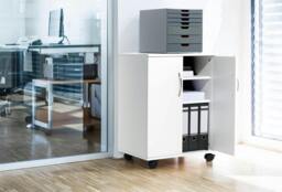 Rackhams 2 Door Office Filing Storage Trolley on Wheels - 75cm White - thumbnail 5
