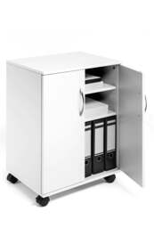 Rackhams 2 Door Office Filing Storage Trolley on Wheels - 75cm White - thumbnail 2