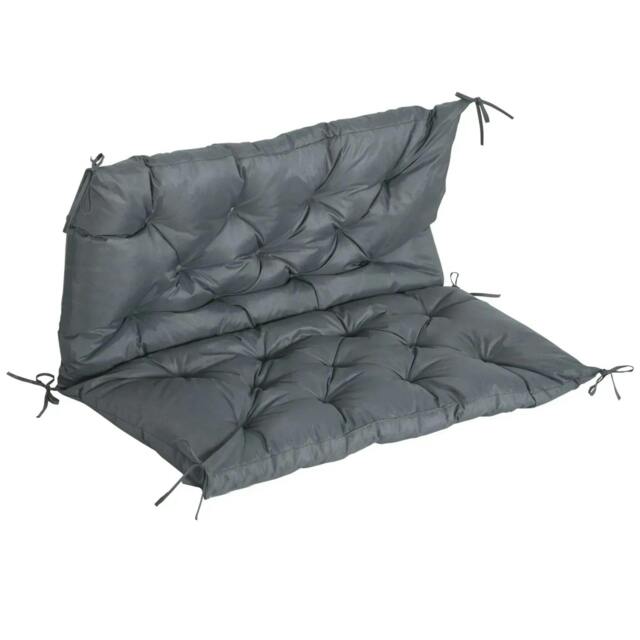 Rackhams 2 Seater Bench Cushion, Garden Chair Cushion with Back and Ties for Indoor and Outdoor Use, 98 x 100 cm, Dark Grey - image 1