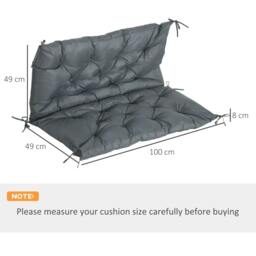 Rackhams 2 Seater Bench Cushion, Garden Chair Cushion with Back and Ties for Indoor and Outdoor Use, 98 x 100 cm, Dark Grey - thumbnail 3