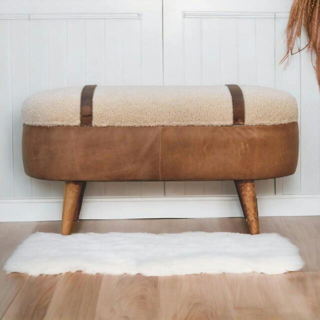 Rackhams Solid Wood Tan Buffalo Boucle Nordic Bench - image 1