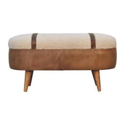 Rackhams Solid Wood Tan Buffalo Boucle Nordic Bench - thumbnail 3