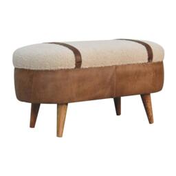 Rackhams Solid Wood Tan Buffalo Boucle Nordic Bench - thumbnail 5