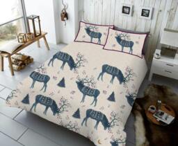 Rackhams Winter Berry Stag Duvet Cover and Pillowcase Set - Blue - Double (200cm x 200cm)