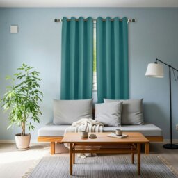 Rackhams Teal Linen Fabric Blackout Eyelet Curtains - 46x63 Inch Drop - 2 Panel - thumbnail 6