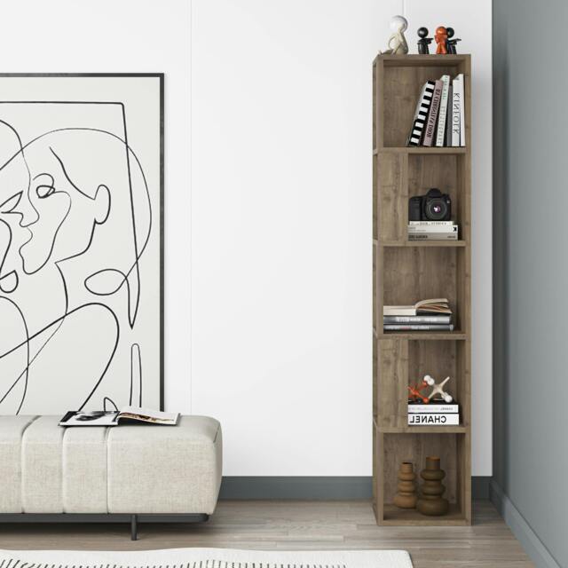 Rackhams Piano Modern Corner Bookcase Tall Display Unit 158.9cm - Dark Oak Effect - image 1