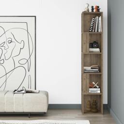 Rackhams Piano Modern Corner Bookcase Tall Display Unit 158.9cm - Dark Oak Effect - thumbnail 1