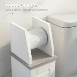 Rackhams Slim Bathroom Floor Cabinet with Cupboard, Roll Holder and Adjustable Shelf, Toilet Roll Storage Unit for Toilet Paper, Shampoo, White - thumbnail 6