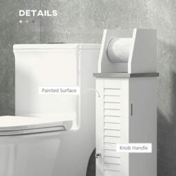 Rackhams Slim Bathroom Floor Cabinet with Cupboard, Roll Holder and Adjustable Shelf, Toilet Roll Storage Unit for Toilet Paper, Shampoo, White - thumbnail 5