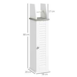 Rackhams Slim Bathroom Floor Cabinet with Cupboard, Roll Holder and Adjustable Shelf, Toilet Roll Storage Unit for Toilet Paper, Shampoo, White - thumbnail 3