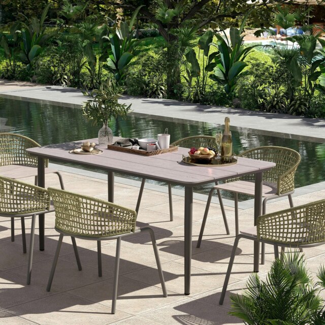 Rackhams Garden Table with Rust Resistant Metal Frame, Light Grey - Light Grey - Metal, Wood plastic composite - 160L x 90W x 74H cm - image 1