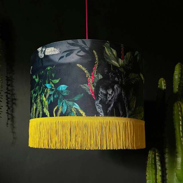 "Rackhams Handmade Fringed Velvet Lampshade in Carbon - Table / Floor Lamp - 60cm diameter x 25cm Height (24"" x 10"")" - image 1