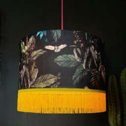 "Rackhams Handmade Fringed Velvet Lampshade in Carbon - Table / Floor Lamp - 60cm diameter x 25cm Height (24"" x 10"")" - thumbnail 3