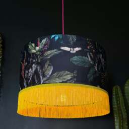 "Rackhams Handmade Fringed Velvet Lampshade in Carbon - Table / Floor Lamp - 60cm diameter x 25cm Height (24"" x 10"")" - thumbnail 4