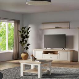 Rackhams Pontypool Small Coffee Table with Shelf in White and Riva Oak - 43.4 x 70 x 70 cm - 1 - Wood - thumbnail 5