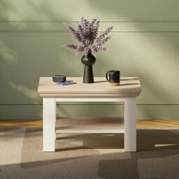 Rackhams Pontypool Small Coffee Table with Shelf in White and Riva Oak - 43.4 x 70 x 70 cm - 1 - Wood - thumbnail 6