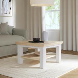 Rackhams Pontypool Small Coffee Table with Shelf in White and Riva Oak - 43.4 x 70 x 70 cm - 1 - Wood
