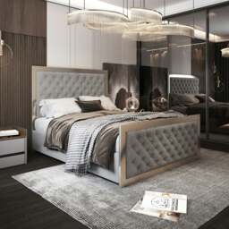Rackhams Maddison Upholstered Soft Velvet Metal Bed Frame - Grey - Grey - Small double - thumbnail 1