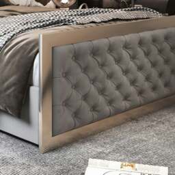Rackhams Maddison Upholstered Soft Velvet Metal Bed Frame - Grey - Grey - Small double - thumbnail 3