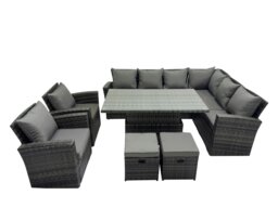 Rackhams 10 Seater Rattan Garden Furniture Corner Sofa Set with Adjustable Lifting Dining or Coffee Table & 2 Footstools - Dark Grey - thumbnail 2