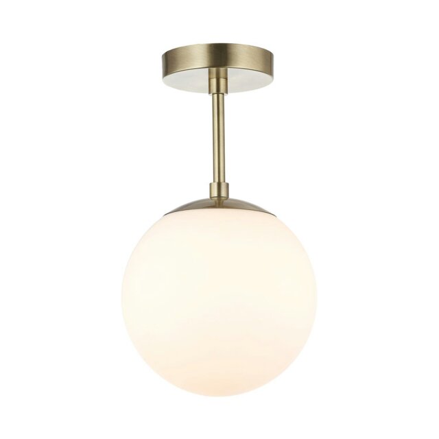 Rackhams Traditional Glass Globe IP44 Bathroom Ceiling Light Fixture in Antique Brass - image 1