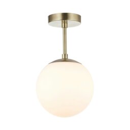 Rackhams Traditional Glass Globe IP44 Bathroom Ceiling Light Fixture in Antique Brass