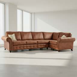 Rackhams Oakland Long 5 Seater Leather Corner Sofa Chesterfield Style - Tan - Right Hand Facing