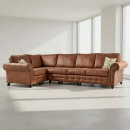 Rackhams Oakland Long 5 Seater Leather Corner Sofa Chesterfield Style - Tan - Right Hand Facing - thumbnail 2