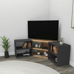 Rackhams Bonnett Corner TV Stand & Entertainment Center - Atlantic Pine & Anthracite - thumbnail 4