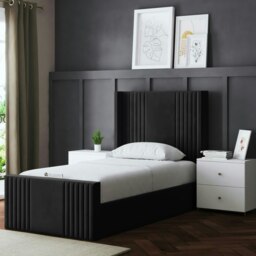 Rackhams Elara Ottoman Bed with Winged Panel Headboard - Black - Small Double / 4ft - thumbnail 1