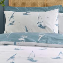 Rackhams Salcombe Boats Reversible Duvet Cover Set Soft Blue - Single - Soft Blue - thumbnail 3