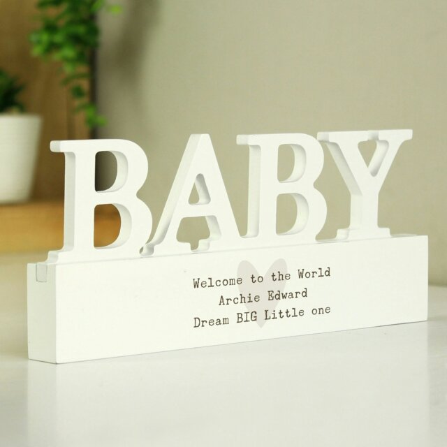 Rackhams Personalised Free Text Heart Wooden Baby Ornament - image 1