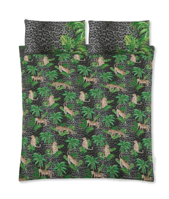 Rackhams Leopard Jungle Printed Cotton Blend Duvet Cover and Pillowcase Set - Green - Single - image 1