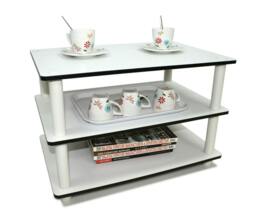 Rackhams Just 3-Tier No Tools Coffee Table, White w/White Tube Center Table Minimalist Clutter-Free Design For Small Spaces (White, 3 Tier) - thumbnail 2