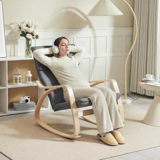 Rackhams Comfortable Relax Rocking Chair with High Back, Grey - Grey - Rocking chair - 67W x 92D x 89H cm - image 1