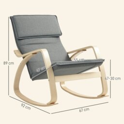 Rackhams Comfortable Relax Rocking Chair with High Back, Grey - Grey - Rocking chair - 67W x 92D x 89H cm - thumbnail 3