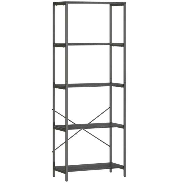 Rackhams 5-Tier Bookshelf, Industrial Bookcase with Metal Frame - Dark Grey and Black