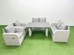 Rackhams Outdoor PE Rattan Sofa Reclining Chair Set Patio Garden Furniture Sets with Cushions Light Grey 5 Pieces