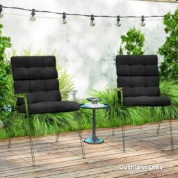 Rackhams 2pc Outdoor Seat Cushions Water Repellent Seat Pads with Backrest and Ties - Black