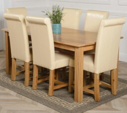 Rackhams Oslo 180 x 90cm Large Oak Dining Set with Washington Leather Chairs - 6 chairs - Black - thumbnail 4